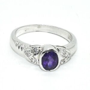 Silver Amethyst & Cubic Zirconia Ring Size 7.5
